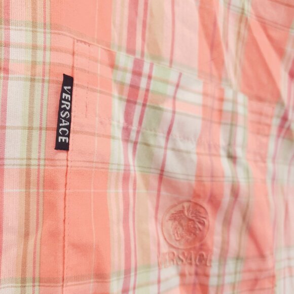 *RARE* Gianni Versace K2000 Plaid Shirt Mens XL Pink White - Picture 7 of 13